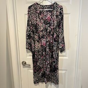 CAROLE HOCHMAN Black and Pink Patterned Kimono Style Robe